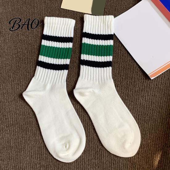 Moisture Wicking Sports Socks Unisex Mid-calf Socks, Cotton Contrast Striped Crew Thickened Terry Athletic for Autumn And Winter Daily Wear