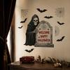 Halloween Wall Decals Grim Reaper Decals, Scary Tombstones Bats Spider Web Vinyl Holiday Party Decorations Sticker, Peel And Stick Removable