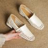 Fashion 2025 Retro Women Trend Summer Hollow Flat Shoes Genuine Leather Lady Round Closed Toe Low Heel High Heels Women Shoes for Women