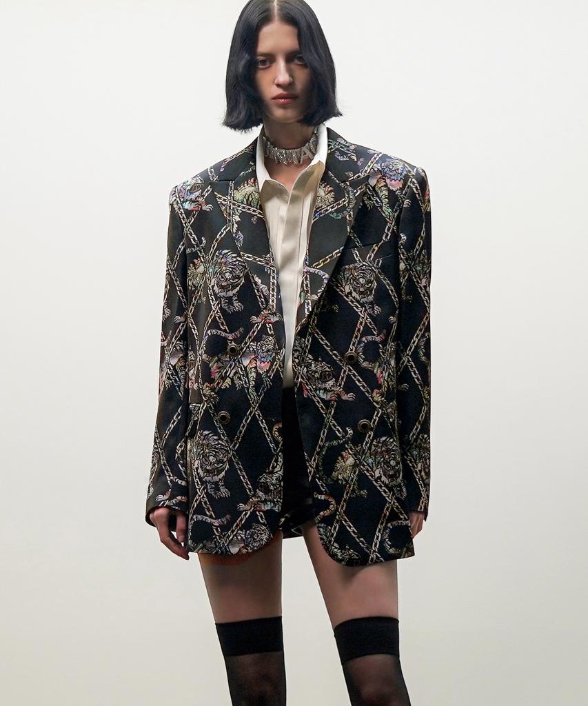 Untage Tiger Mother-Of-Pearl Print Silk Blazer (Unisex)_Uth-Fb21