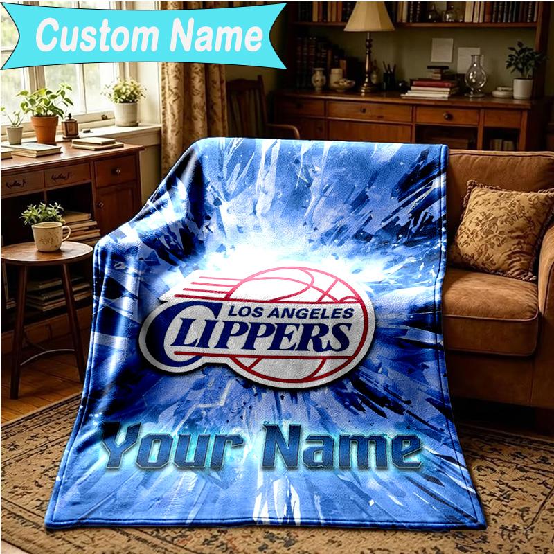 1PC Custom Name Blanket LA Clippers Basketball Art Flannel blankets Patterns Throw Blanket All-Season Soft Gift for Couch, Bed, Camping, Birthday gift
