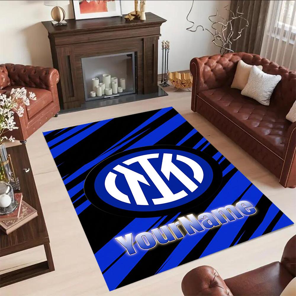 Inter Milan Customize Text Floor Rug Office Rug Suitable for Foyer Game Room Hallway Dormitory Antislip Carpet Decorate Offices Best for Christmas