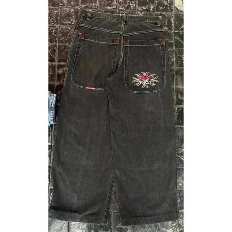 Mens Y2K Harajuku Loose Fit Denim Jeans Wide Leg Straight Cut Retro Hip Hop Streetwear