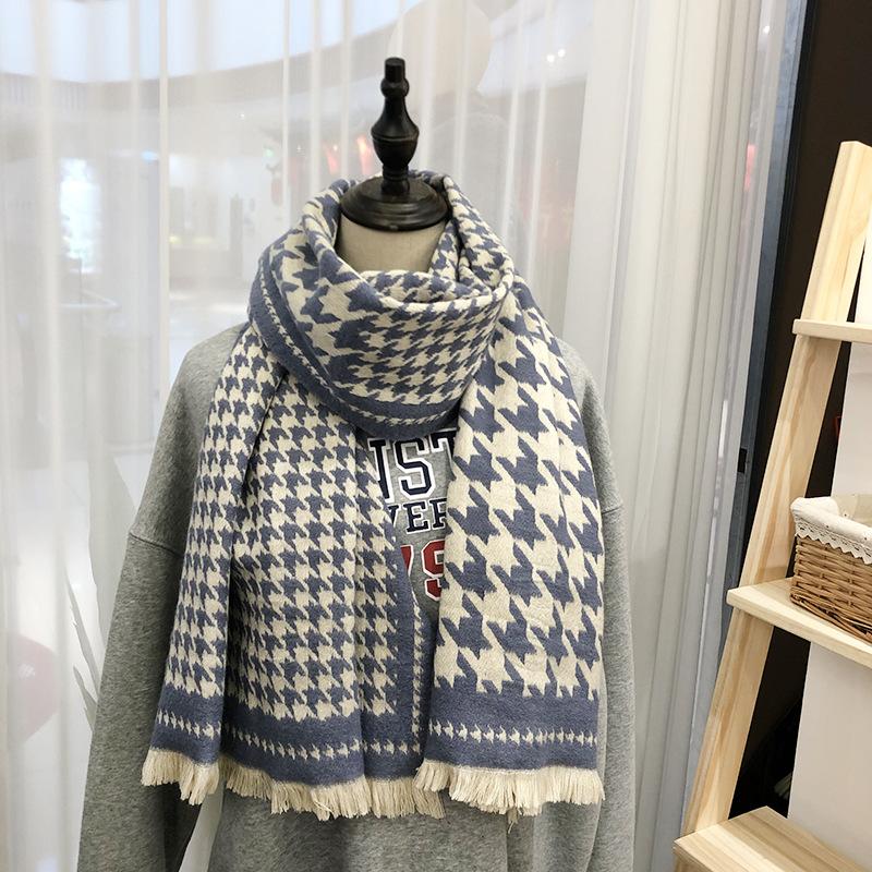 Qiandongge Winter Thickened Imitation Cashmere Fringed Scarf Warm Dual-purpose Long Shawl Knitted Fashion Scarf