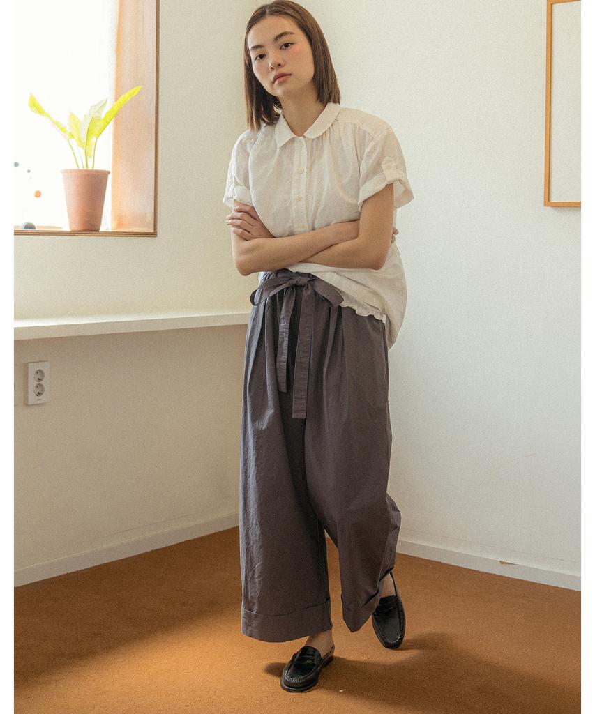 COTTON BELL Belt Cuff Wide Pants - Gray