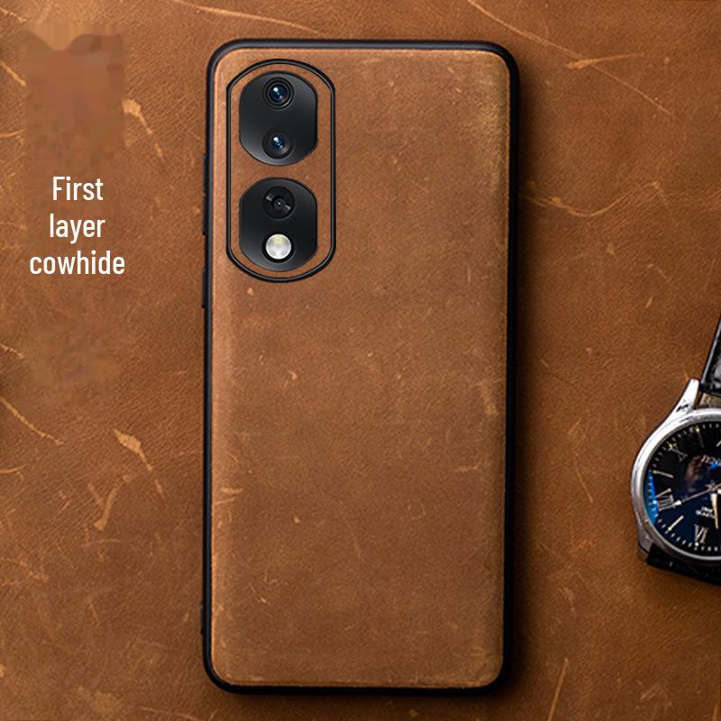 Роскошный универсальный чехол из воловьей кожи для Honor 90Pro, изготовленный из высококачественной натуральной кожи с отделкой Crazy Horse.