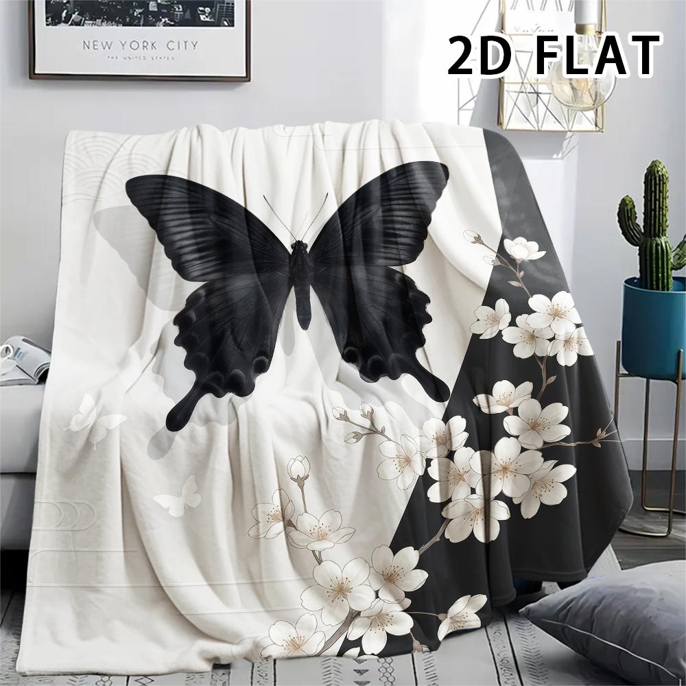 1Pc 2D FLAT Ink Black White Print Flannel Blanket,High quality Comfortable for All Seasons,Home Decor,Warmth and Comfort,Perfect for Christmas Gifts