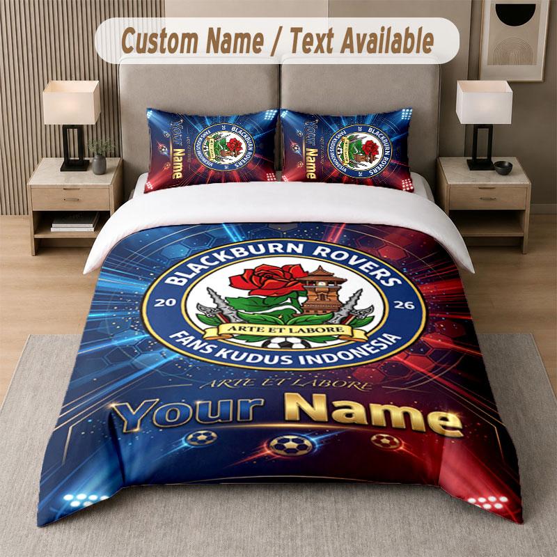 Custom Bedding Set Blackburn Rovers Football Pattern, Print Name Text 1 Duvet Cover plus 2 Pillowcases Home Textile