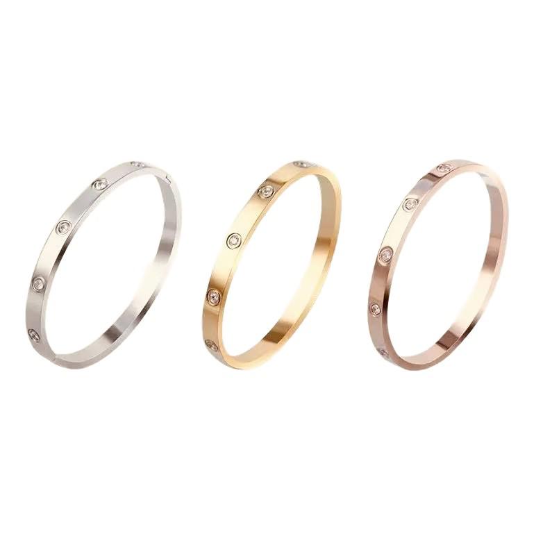 Горячий женский браслет Kaja из титановой стали с бриллиантами – Не выцветающий, Простой, в европейском и американском стиле с застежкой-полным гвоздем.