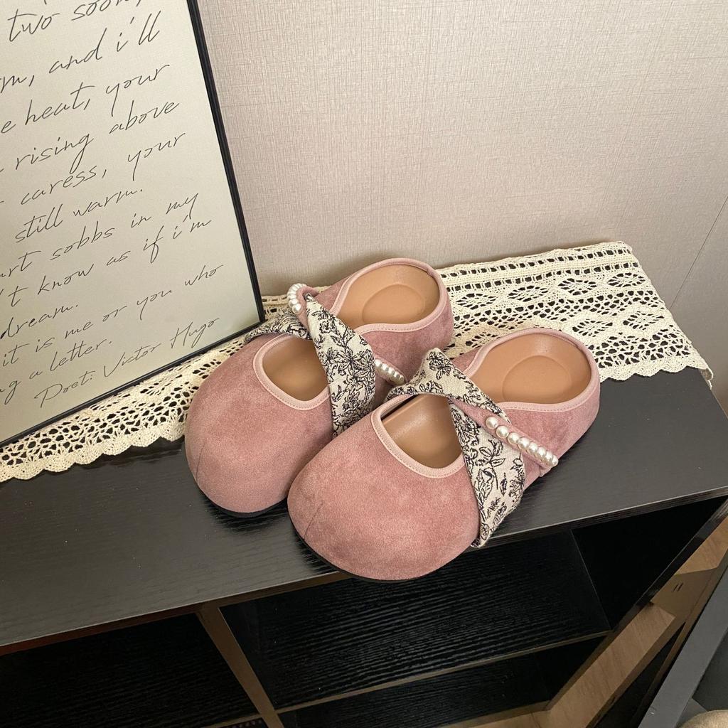 Нежные балетки в стиле феи 2025 года, новый французский ретро-темперамент, элегантные замшевые туфли Мэри Джейн с легким ртом