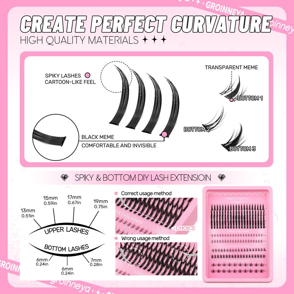 Xiaomi GROINNEYA DIY Lashes Kit Manga Lashes Natural DIY Mixed Tray Lash Clusters Individual Eyelashes Kit with Lash Bond DIY Lashes