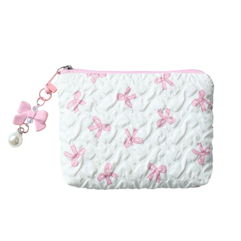 Quilted Cotton Makeup Bag Little Bow Girls' Make Up Organizer Portable Makeup Pouch for Women