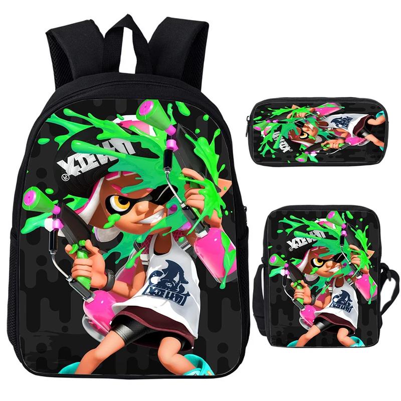 Горячая игра Splatoon 3 Детский школьный рюкзак большой емкости с плечевыми сумками, пеналами, школьными сумками для мальчиков и девочек, лучший подарок