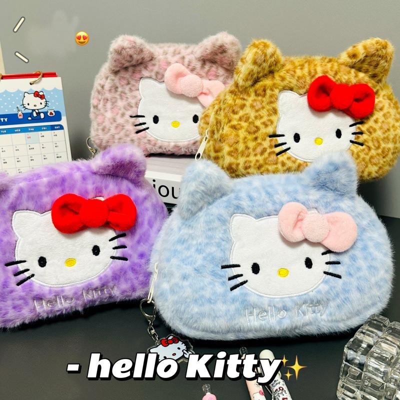Пенал Hello Kitty Большой вместимости Плюшевый пенал-подставка Hello Kitty Сумка для хранения Hello Kitty Сумка для макияжа Косметичка Органайзер для стола