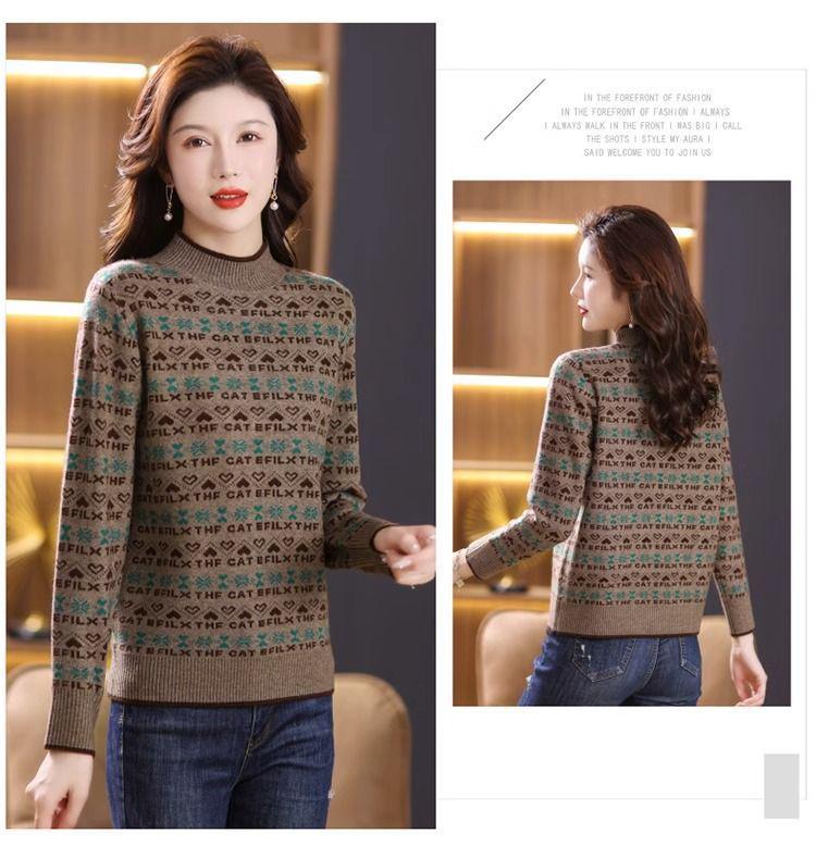 Женский свитер жаккардовой вязки с полуворотом 2024 года - Осень/Зима