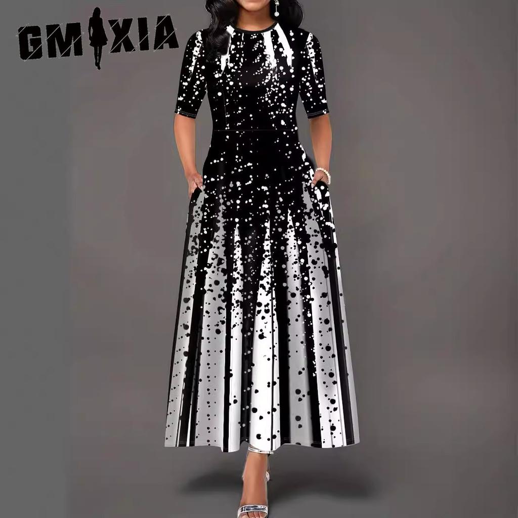 GMXIA Женские персонализированные модные платья с принтом в виде градиента и короткими рукавами и круглым вырезом