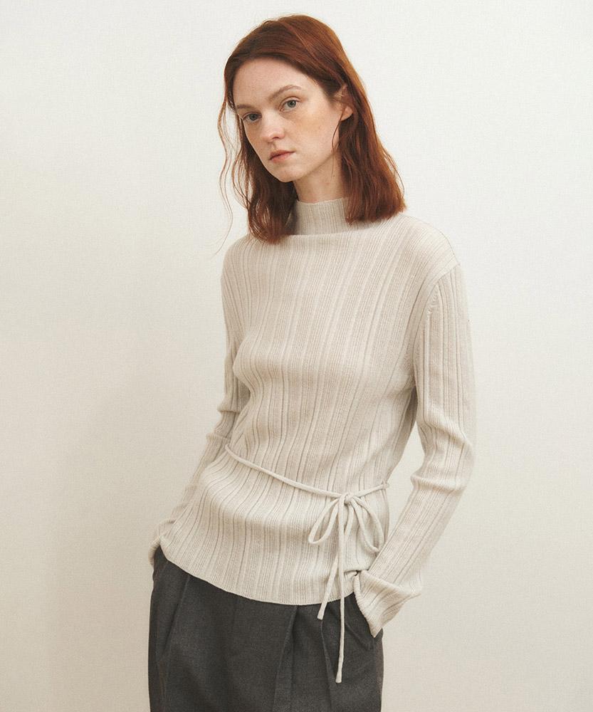 AAU Mock Neck Ribbed Belt Knit_Misty Gray