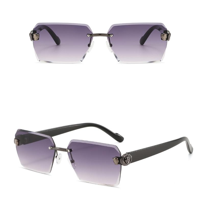 Photochromic Sunglasses Men Women Rimless Square Sun Glasses Leopard Head Metal Frame UV Protection Outdoor Sunscreen Eyewear
