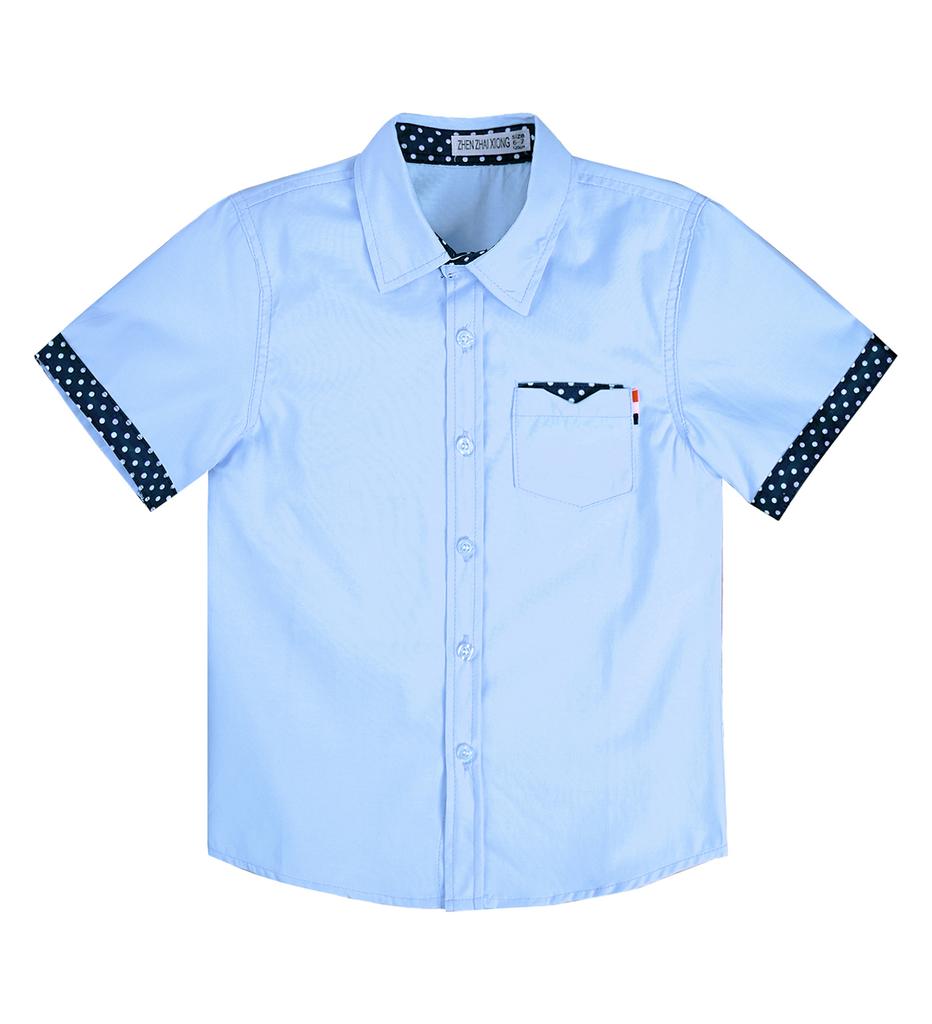 Kids Boys Casual Top Short Sleeve Turndown Collar Button Front Polka Dot Print Stylish T Shirt