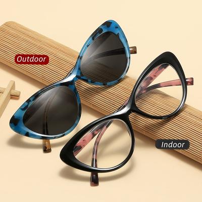 Очки для чтения Cat Eye Pochromic Мужские Женские Модные Меняющие цвет Очки для улицы Солнцезащитные очки Женские Леопардовые Пресбиопия0+4.0