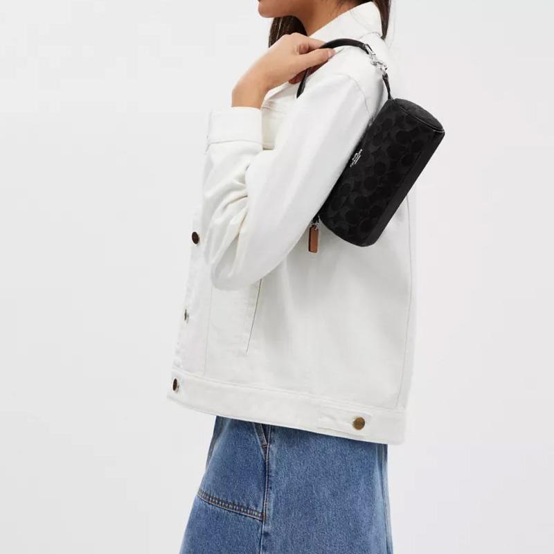 Coach Nolita 20 Модная Винтажная Сумка-тоут через плечо из Денима с Монограммой и Подписью, Гладкой Кожи Маленькая Женская сумочка Черная CP258-SVBK