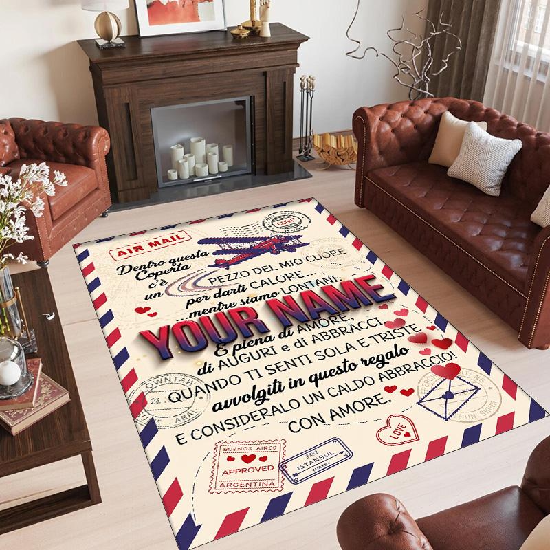 Hearts Theme Crystal Velvet Floor Rug Personalized Custom Name Text Warm Carpet Home Decoration