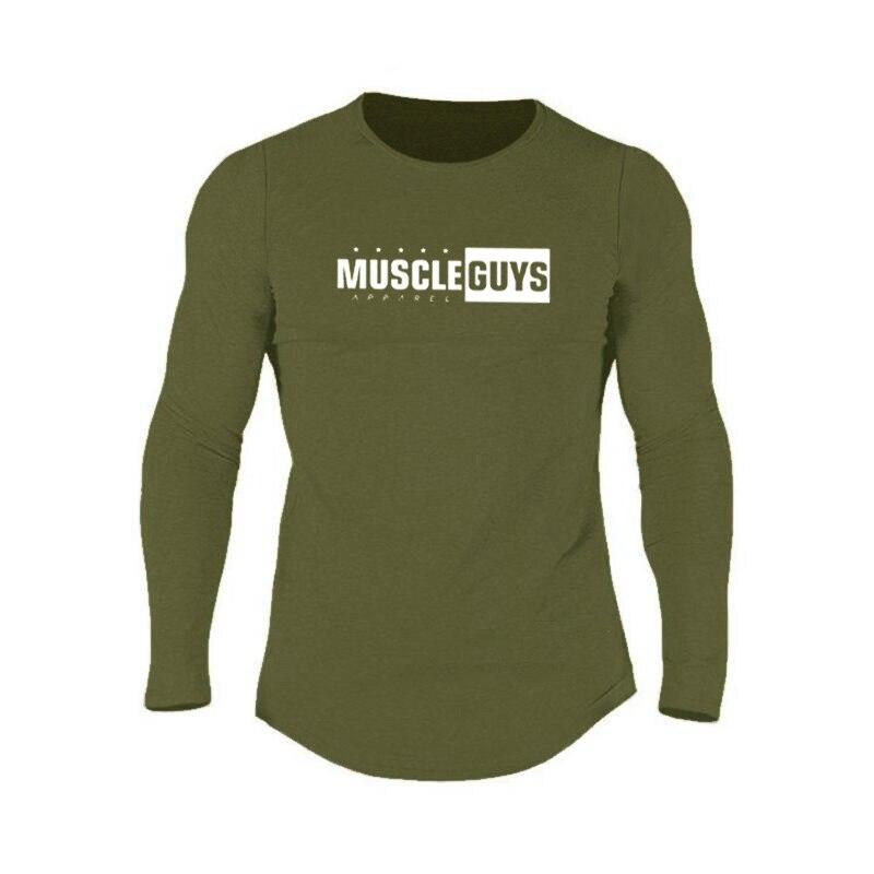 Muscleguys Осенне-зимняя мужская спортивная эластичная футболка с длинным рукавом для бега, фитнеса и тренировок