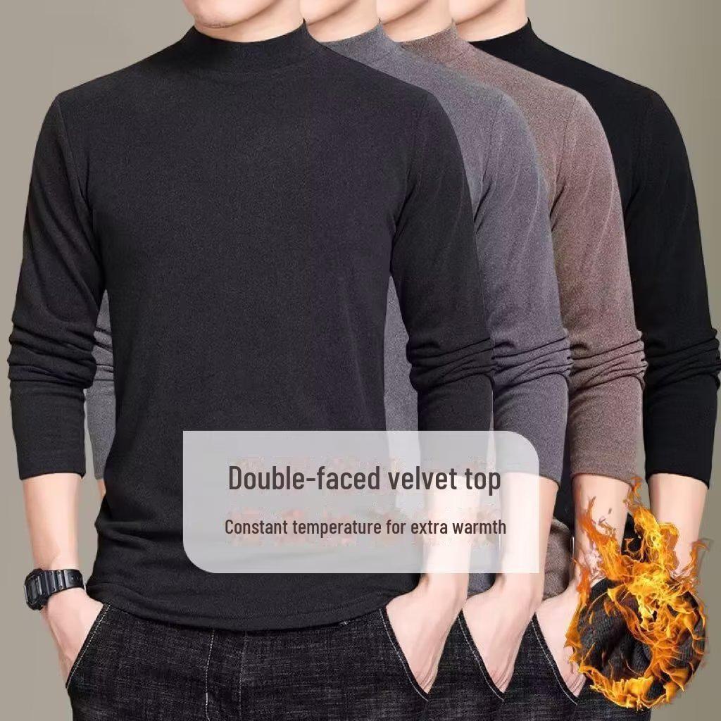 Мужская двухсторонняя теплая футболка из немецкого бархата с полуводолазкой и длинным рукавом на весну и осень