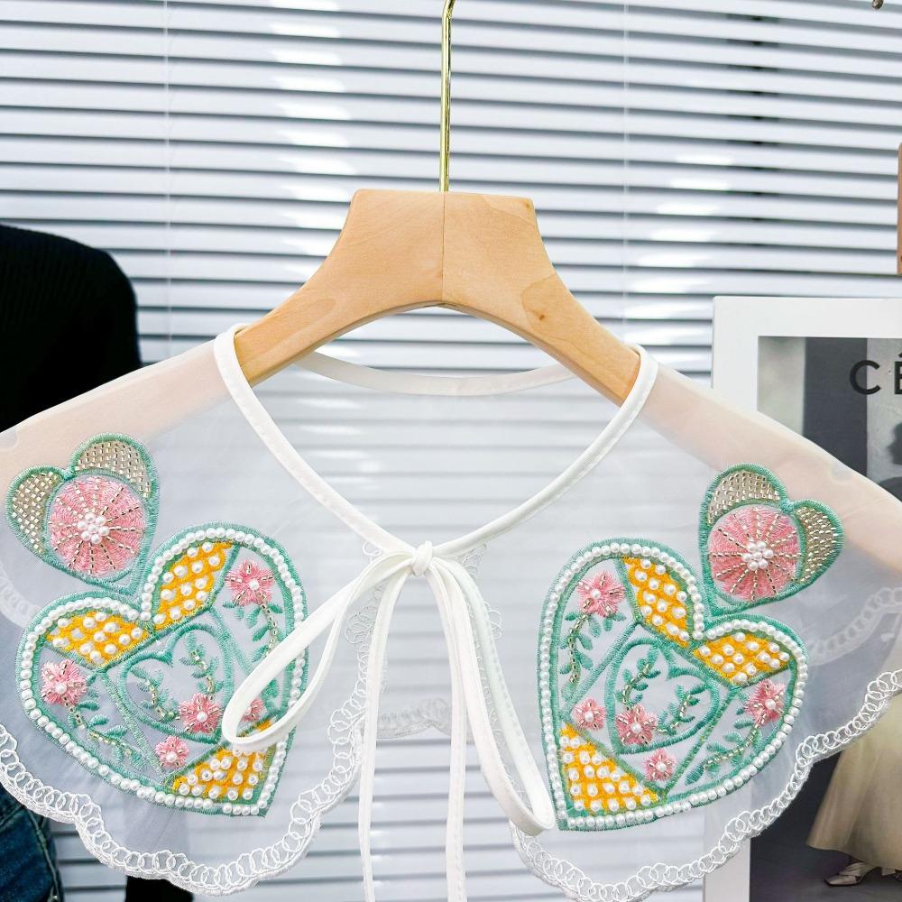 Ethnic Style Women's Lace Collar Colorful Embroidered Beaded Dress Blouse Decor Detachable Shirt