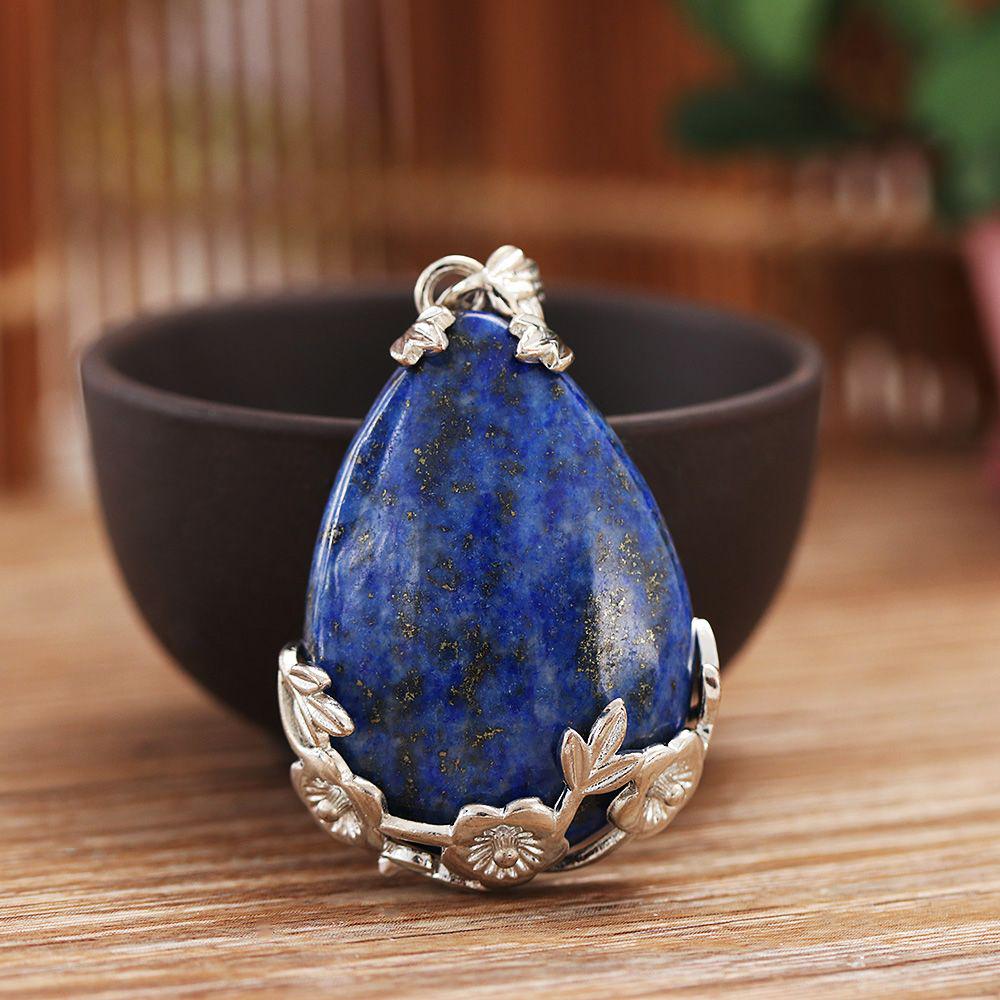 Inlaid Flower Water Drop Gemstone Natural Quartz Necklaces Pendants Opal Turquoise Amethyst Agate