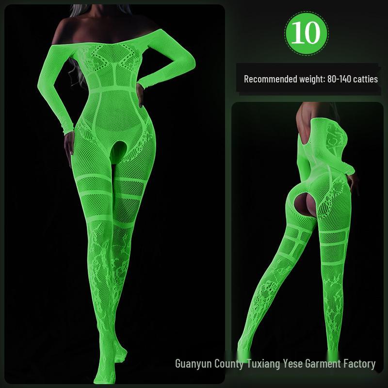 Светящийся в темноте бодистокки из сетки плюс сайз с люминесцентным бандо и носками