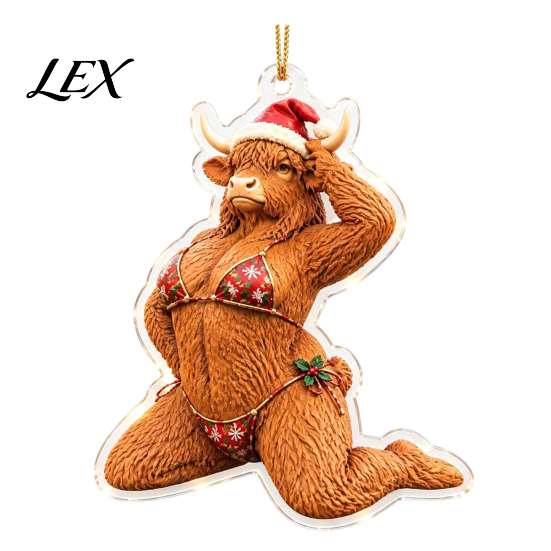 Holiday Party Hanging Supplies Bikini Christmas Ornaments, Quirky Santa Claus Dachshund Highland Cow Decoration, Hilarious Acrylic Festive Home Decor