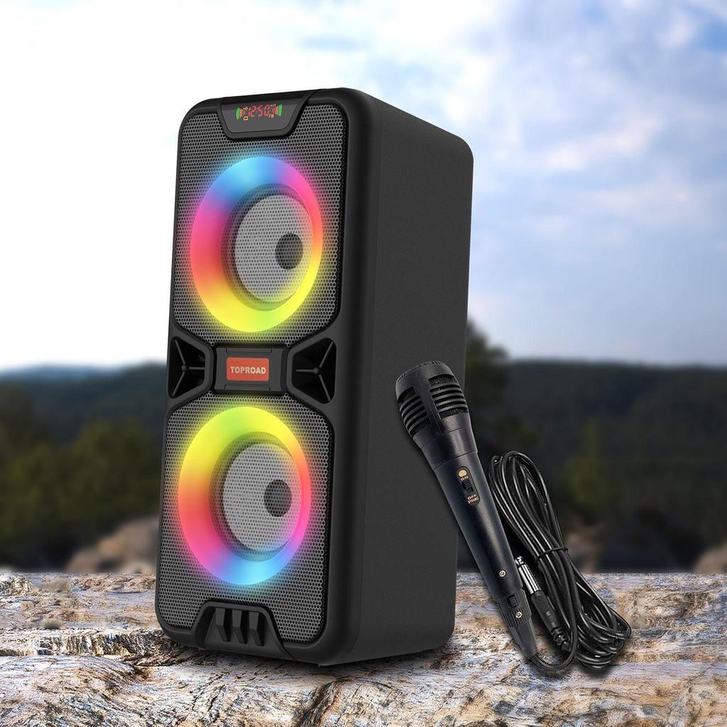 TOPROAD 20 Вт Bluetooth-динамик, портативный беспроводной уличный бумбокс, бас-колонка, большой динамик для домашней вечеринки, поддержка FM-радио, светодиодные фонари