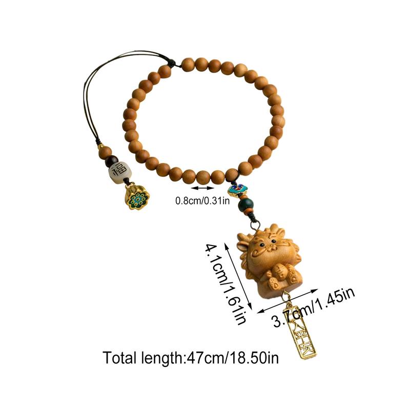 Подвеска из бисера с изображением дракона со знаком зодиака Подвеска из сандалового дерева с изображением дракона из дерева Декоративное украшение для автомобиля в виде зеркала заднего вида