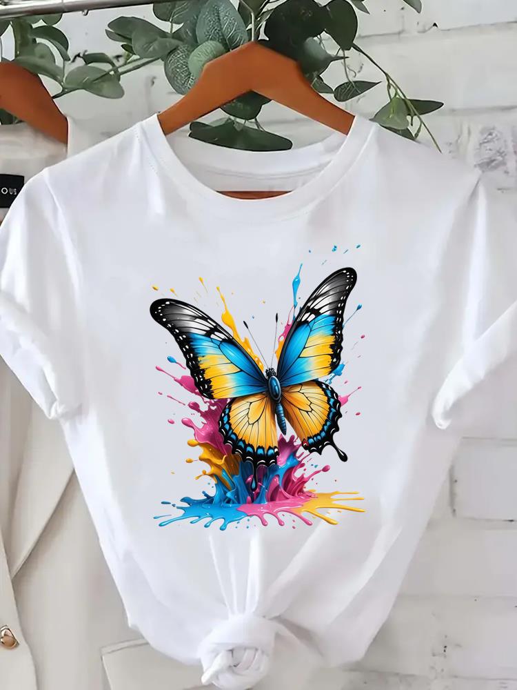 (Asian Size) butterfly cute 90s Tee Clothing Lady Female Top Printed Women Casual T Shirt Fashion Graphic Short Sleeve T-shirts