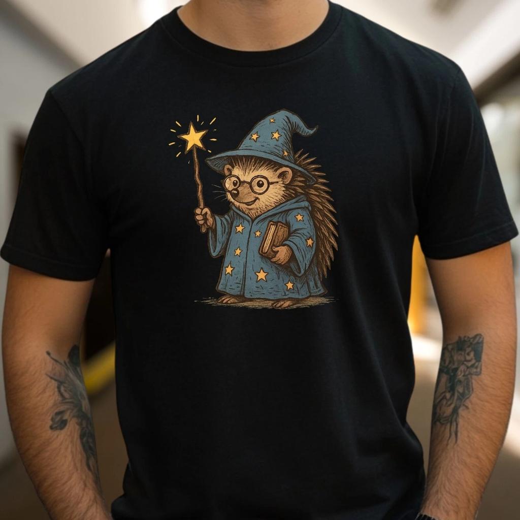 Mens Hedgehog Wizard Motif Cotton 100% Cotton T-shirt Mens Tees Top Size S to 5XL-