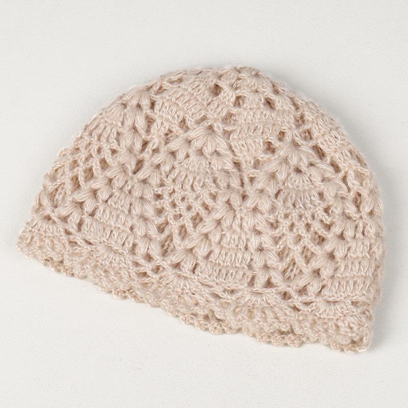 Autumn and winter underwear solid color simple double layer handmade hook flower warm knitted hat outdoor elegant literary wool hat