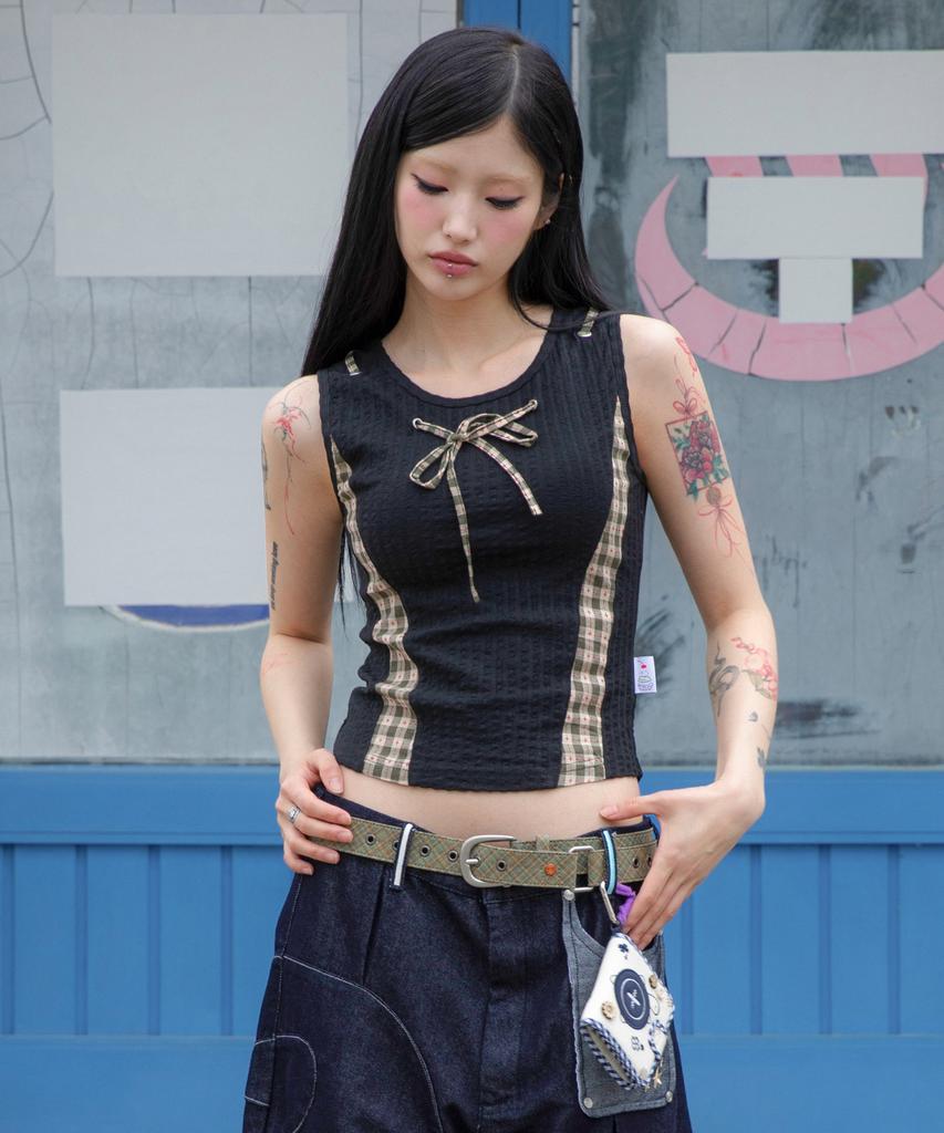RuNaKi'Hu' Wxt083 Musubi Check Color Block Sleeveless (Black)