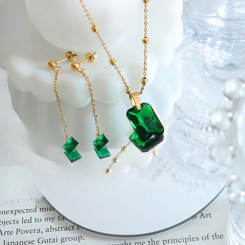 No Fading Trend Peacock Emerald Zircon Pendant Necklace Earrings Jewelry Set P573-F334