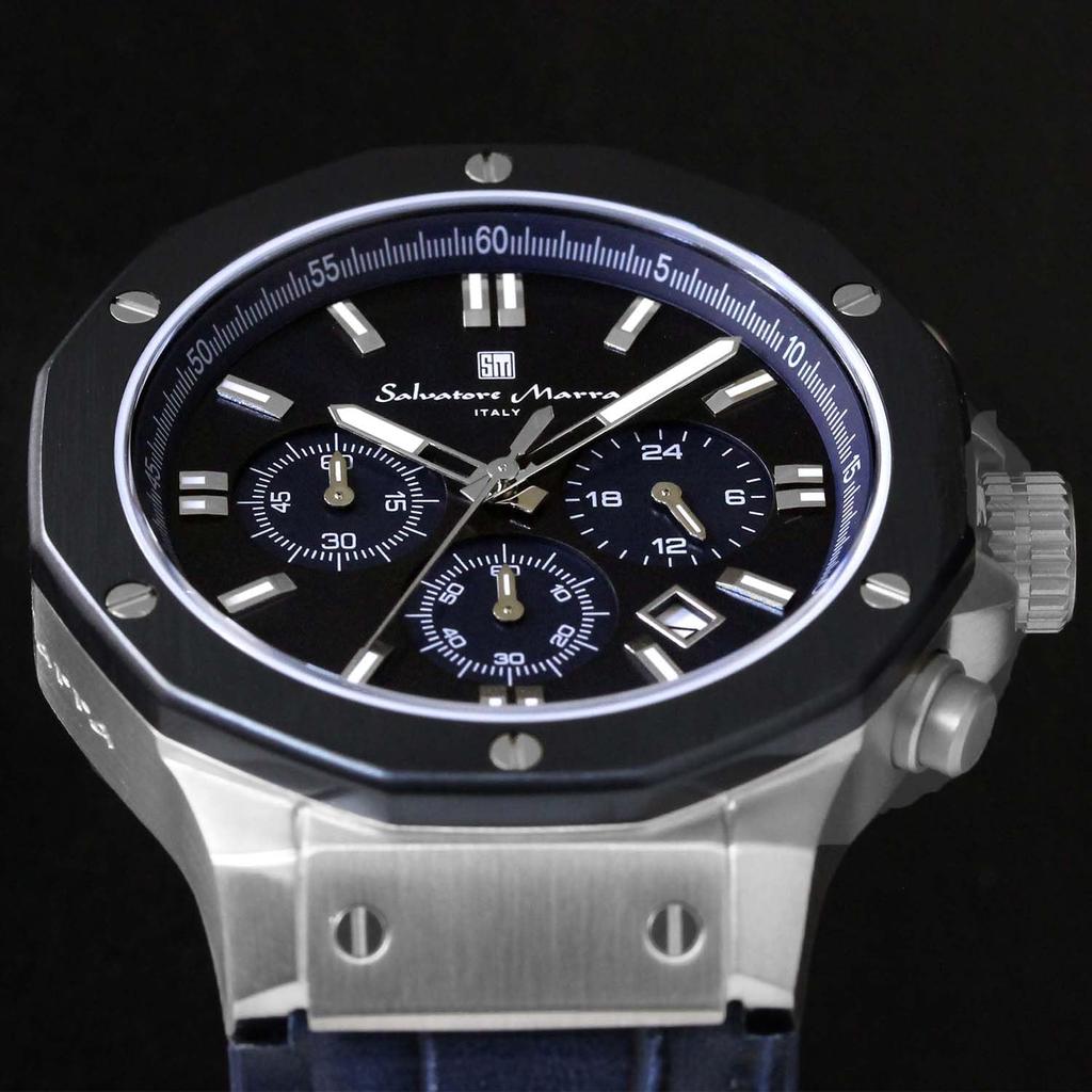 Chronograph 10 ATM Water Resistant Leather Strap Business 20th Anniversary Limited Model Blue Navy [Salvatore Mara] Men's SM18117-SSBL