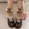 Fashionable Plush Balls Bows Adorned Leg Warmers with Lace Detail for Women's Hollowout Knitted Short Leg Covers Sleeves