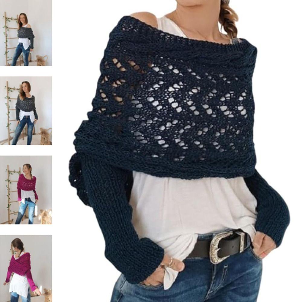 Cable Sweater Shawl Wrap Solid Color Knitted Cable Wrap Creative Gift Knit Scarf Sweater  for Women