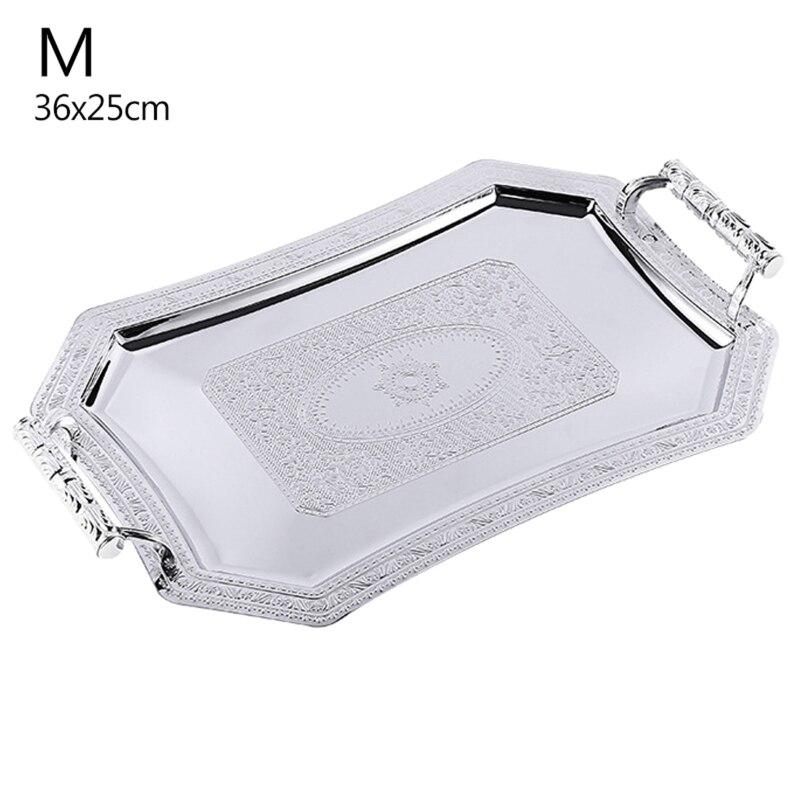 Лоток для хранения из нержавеющей стали 594C с ручкой, изящный узор, принадлежности для сервировочной тарелки для дома, ресторана, кафе, магазина, бара, декор