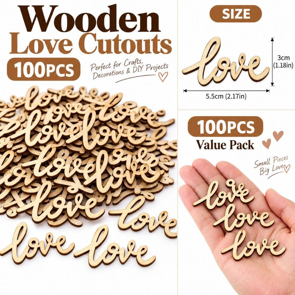 100pcs Mini Size Love Script Wood Letters Wood Material Love Wall Decor Scrapbook Decoration