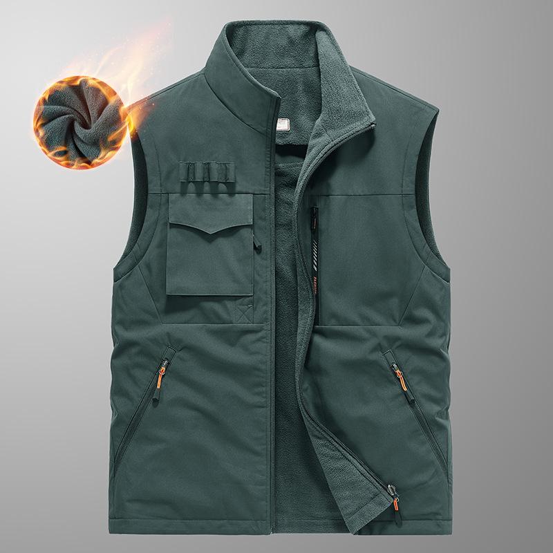 Осенне-зимний мужской двусторонний жилет Dad без рукавов с воротником-стойкой, многокарманный быстросохнущий жилет большого размера