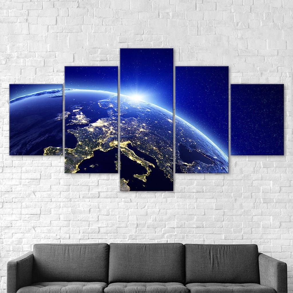 Outer Space Earth View Canvas 5 Piece Five Panel Wall Print Modern Art Poster Picture Home Decor Gift For Him Her