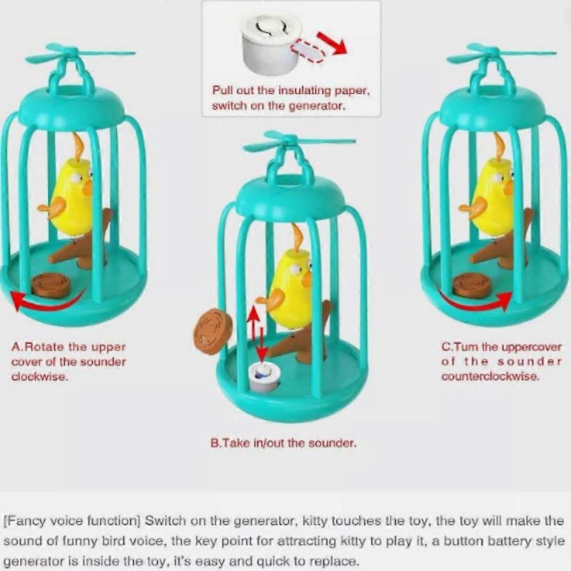 Chirping Bird in Cage Cat Toy Interactive, Bird Cage Cat Toy