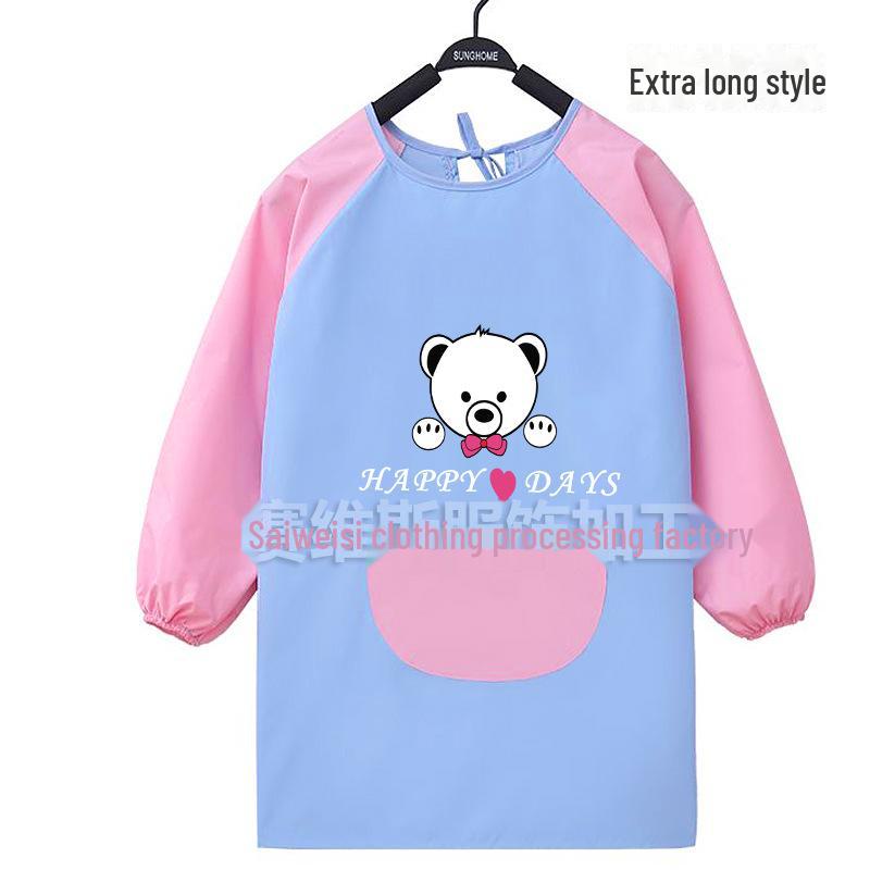 Kid's Waterproof Long-sleeved Reversible Painting Smock with Kindergarten Print - Protecting Clothes for Messy Activities.