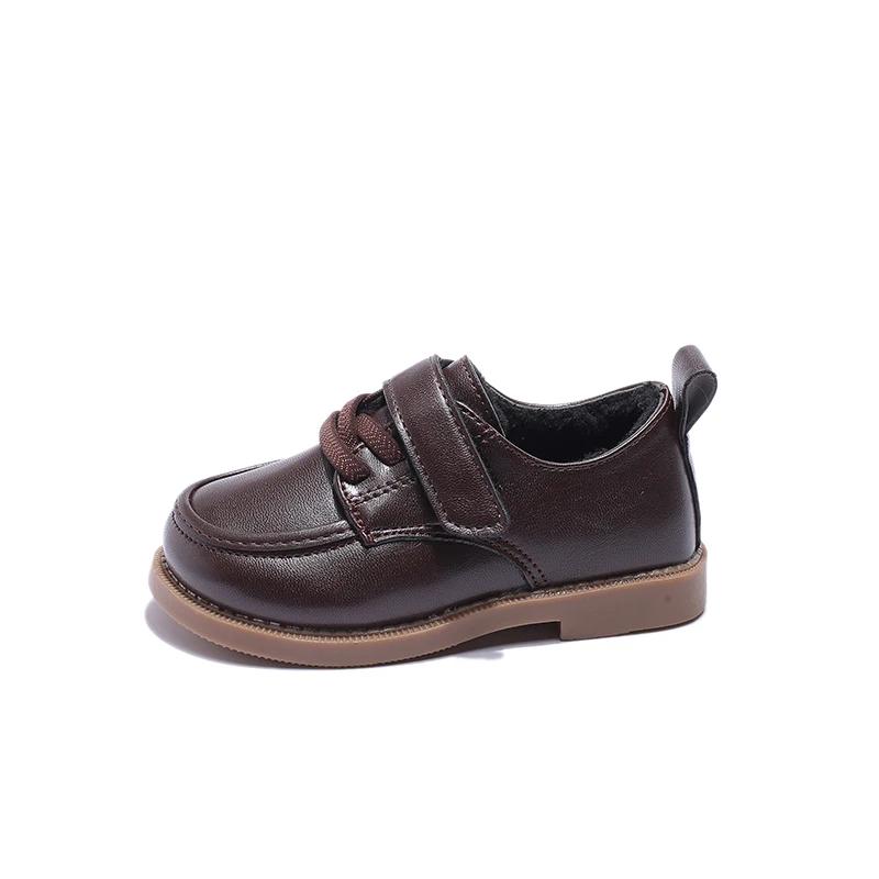 Children's Leather Shoes 2024 Spring and Autumn New British Style Boys School Shoes Soft Hook & Loop Girls Casual Loafers Simple