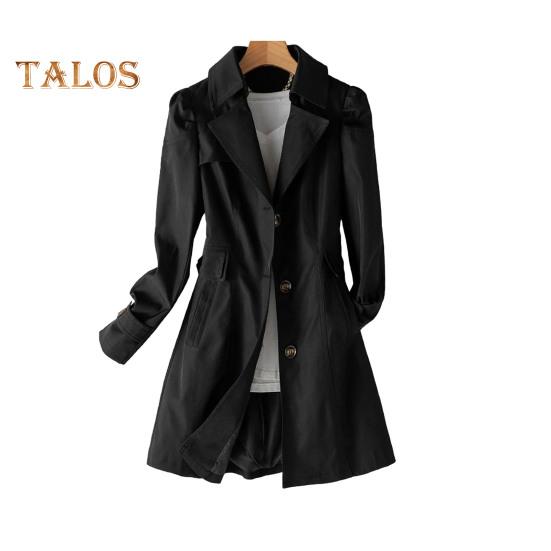 Осенне-весенняя женская куртка с отложным воротником, однобортное свободное пальто средней длины, однотонное пальто для поездок на работу, ветровка для походов